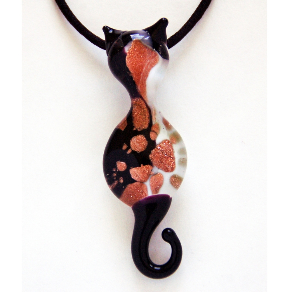 Cat Pendant Murano Glass White 24 K Gold Leaf